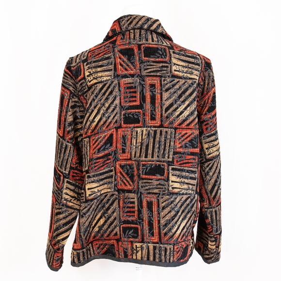 Coldwater Creek Reversible Blazer Red/Black/Gold Pattern & Black Embroidered - Picture 5 of 15